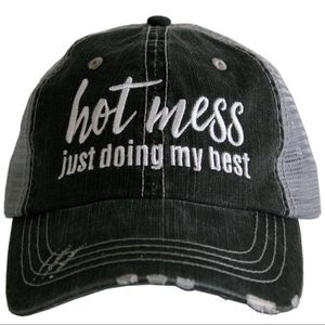 Hot Mess Distressed Embroidered Trucker Hat